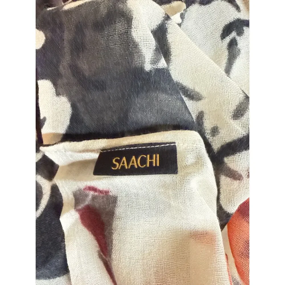 Saachi Floral Infinity Scarf Cream Blue Rust Lightweight Loop EUC 35” x 27”